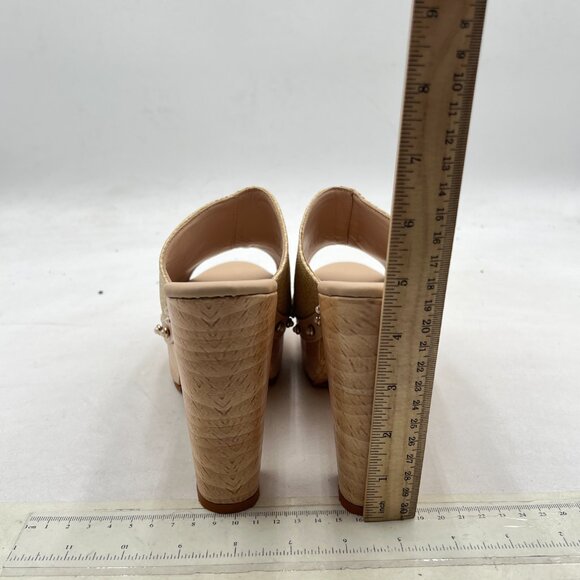 miss left Beige Platform Chunky High Heel Mules Open Toe Studded Slide Sandals - Picture 5 of 8